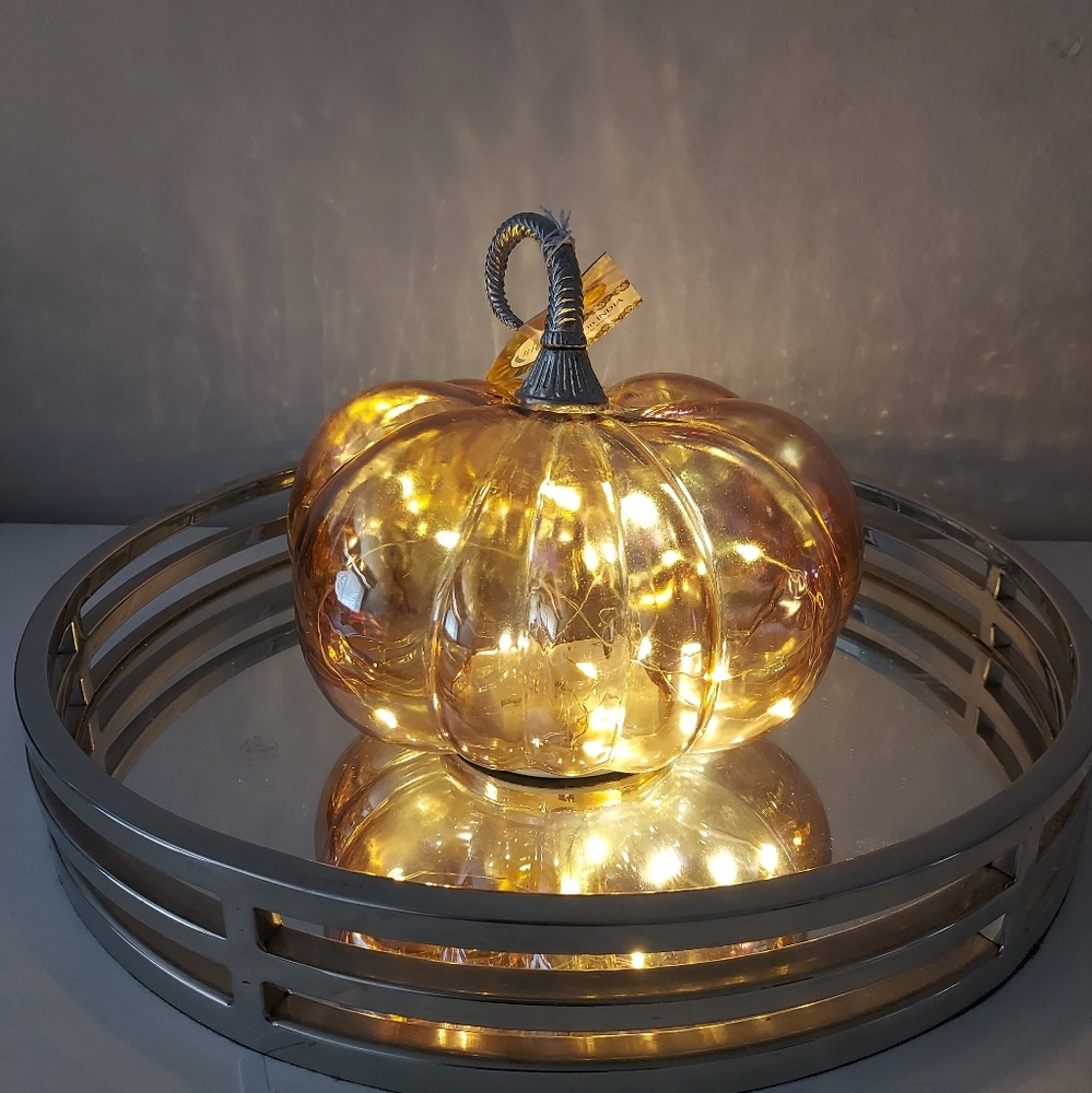 New Glass Light Up Iridescent Pumpkin